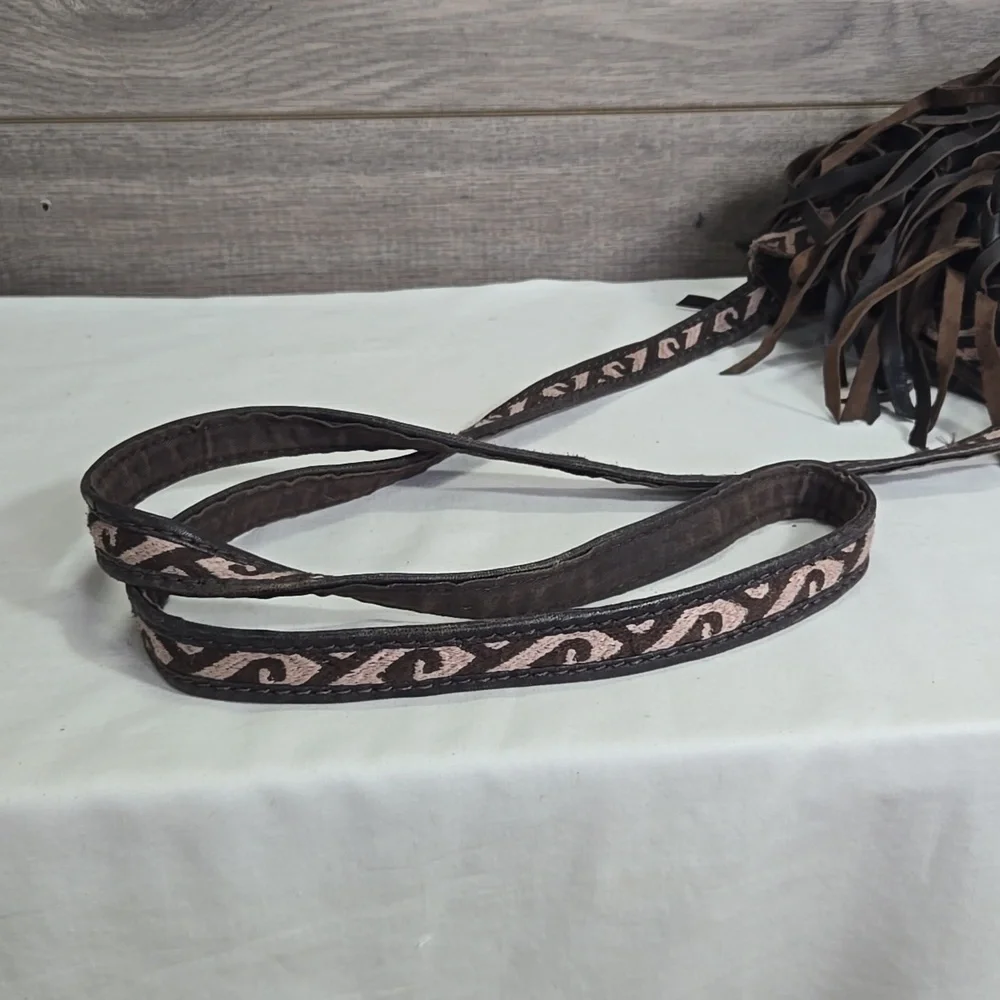 Lucky Brand Fringe Brown Leather Crossbody Shoulder Bag